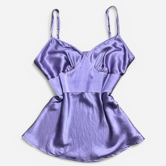 VTG Y2K Express Design Studio Lavender Purple Shiny Silk V Neck Cami Top M - Picture 1 of 7